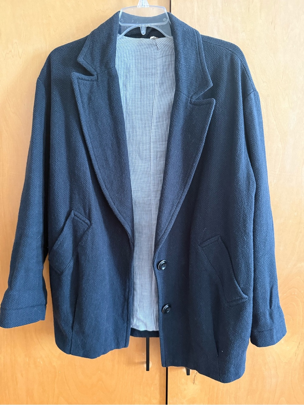 Free People Navy Textured Pea Coat